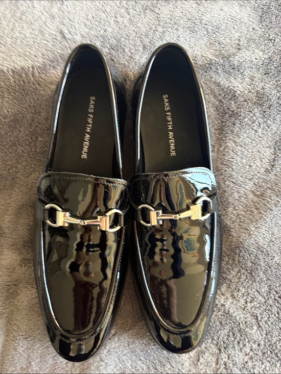 Saks Fifth Avenue Other - Saks Fifth Avenue Black Patent Leather Loafers with Gold Bit
